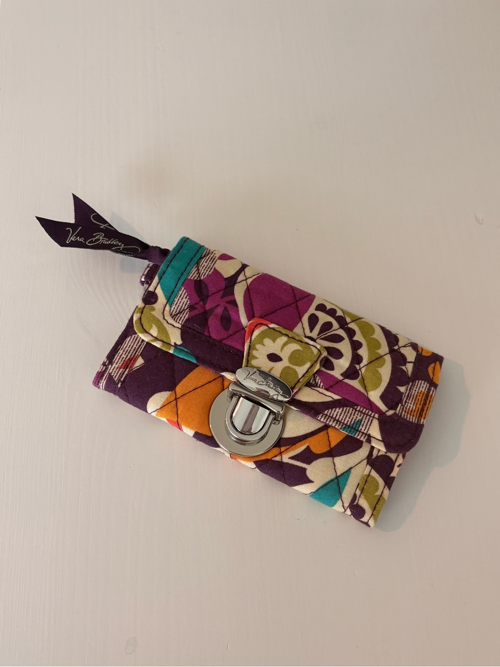 Vera Bradley Turn-Lock Wallet Purple Floral Multicolor Quilted Organizer